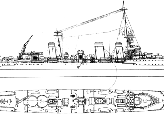 Cruiser HMS Emerald D66 [Light Cruiser] - drawings, dimensions, figures